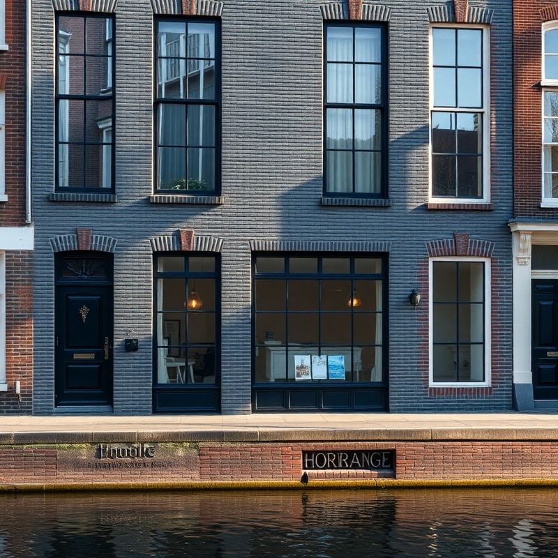Klassieke Amsterdamse grachtenpandgevel in zacht ochtendlicht